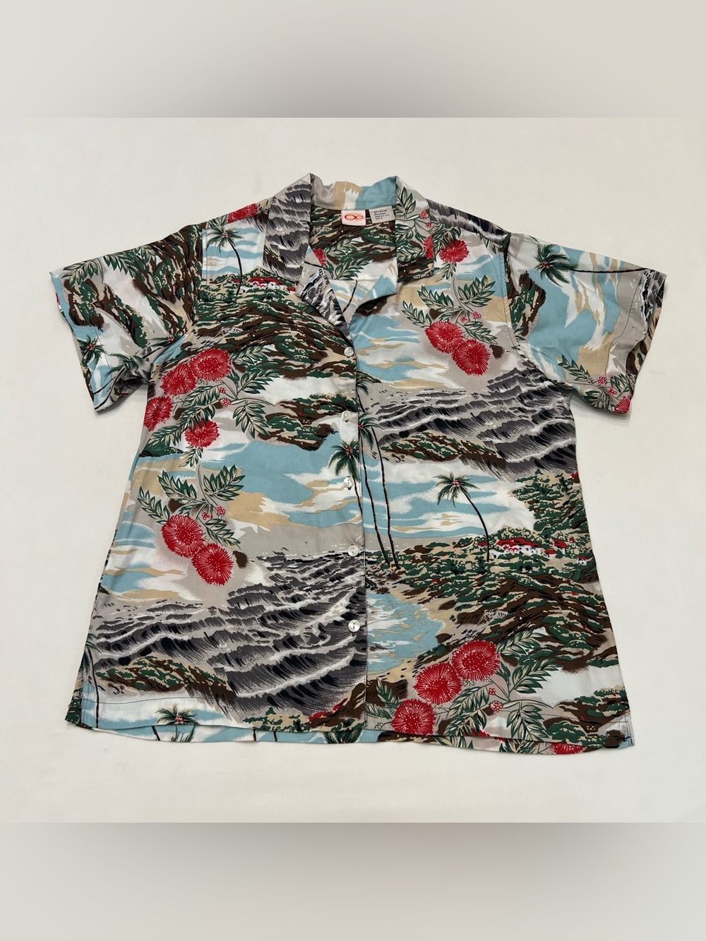 Vintage Ocean Pacific OP Hawaiian Aloha Rayon Button Down Shirt Sz Large
